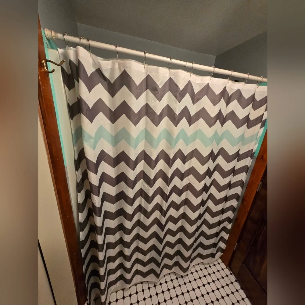Chevron Pattern Shower Curtain - Gray and White